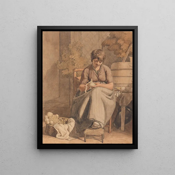 A girl peeling vegetables - Joshua Cristall — framed artwork on a wall