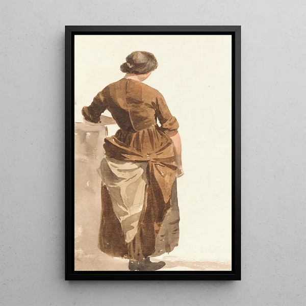 Young girl in a brown dress - Joshua Cristall — framed artwork on a wall