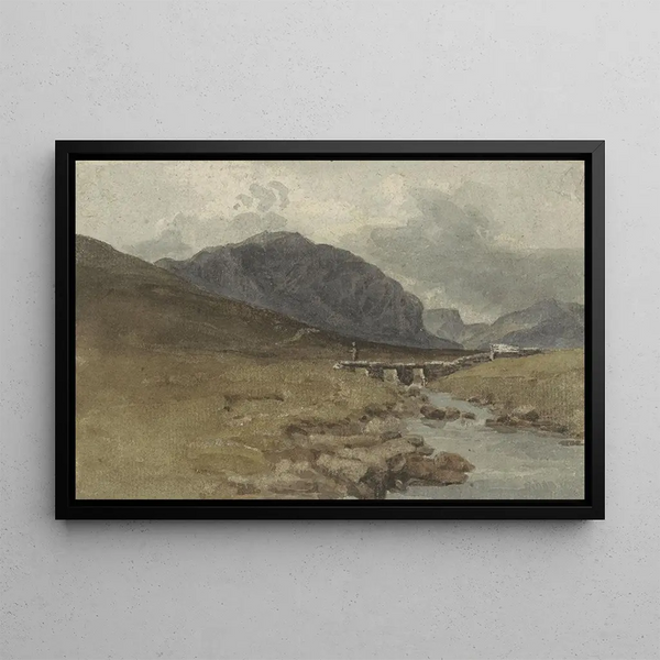 Landscape Painting near Llyn Ogwen, Caernarfonshire, Wales - Joshua Cristall — framed artwork on a wall