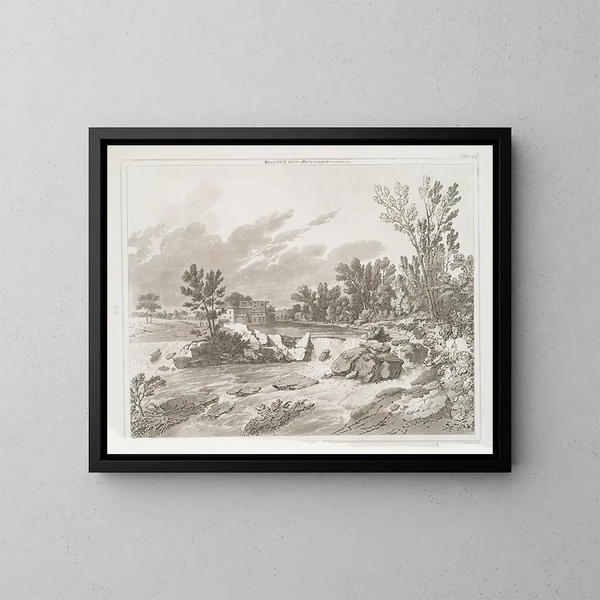 The Bolling Dam near Petersburg, Virginia - Joshua Shaw — framed artwork on a wall
