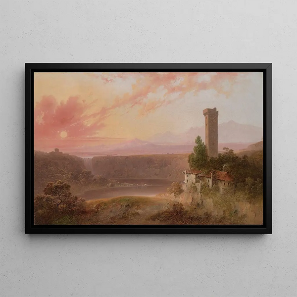 View of Lake Nemi at Sunset - Joshua Shaw — framed artwork on a wall