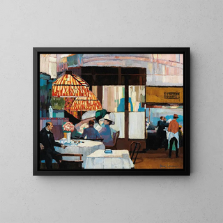 Interior Coffee Shop Painting - Josse Goossens — framed artwork on a wall