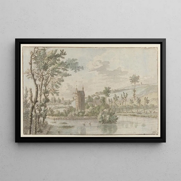 Landscape with House Kluys near Brussels - Josua de Grave — framed artwork on a wall