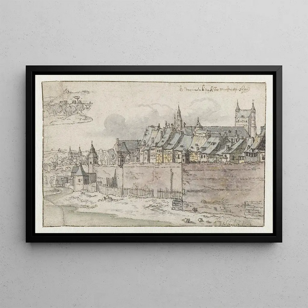View of the Maastricht ramparts with the Onze-Lieve-Vrouwekerk in the background - Josua de Grave — framed artwork on a wall