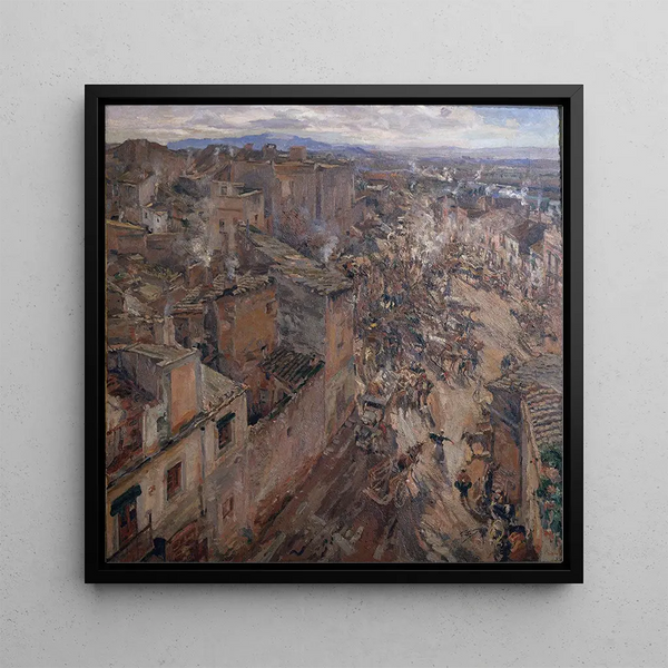 Market Day in Torroella - Francesc Gimeno — framed artwork on a wall