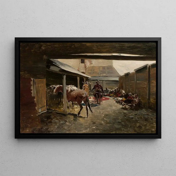 Back Yard Painting - Józef Brandt — framed artwork on a wall