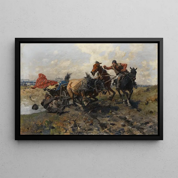 Chevauchée Sauvage - Józef Brandt — framed artwork on a wall