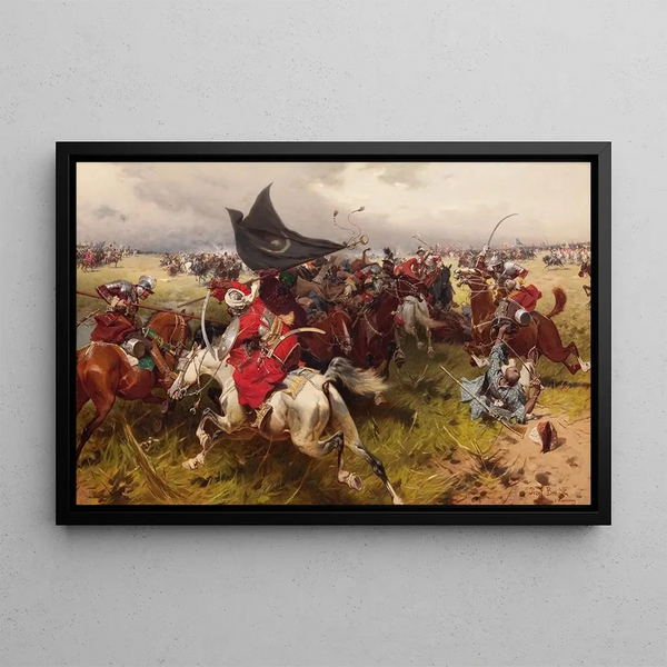 Combat for a Turkish banner - Józef Brandt — framed artwork on a wall