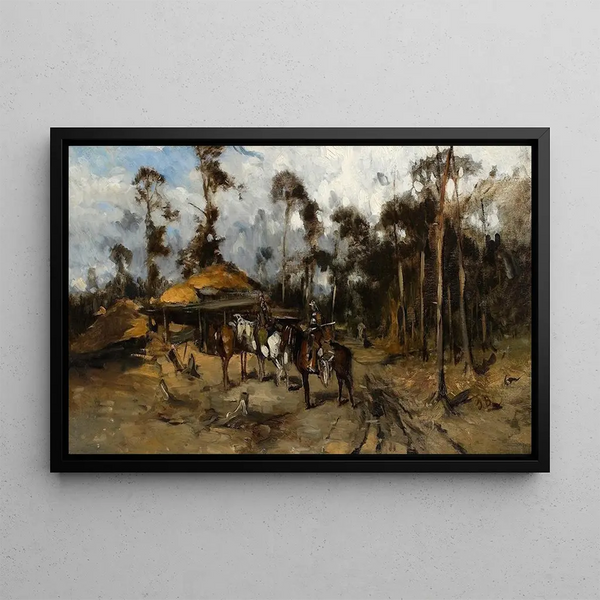 Cavaliers in the Woods, Sketch - Józef Brandt — framed artwork on a wall