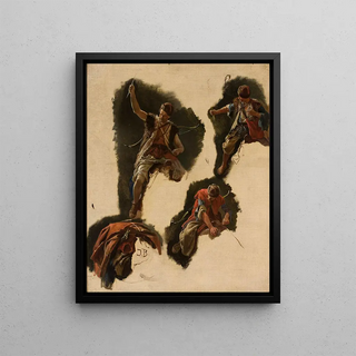 Jozef Brandt - Studies of figures for the painting Tartars flight.webp