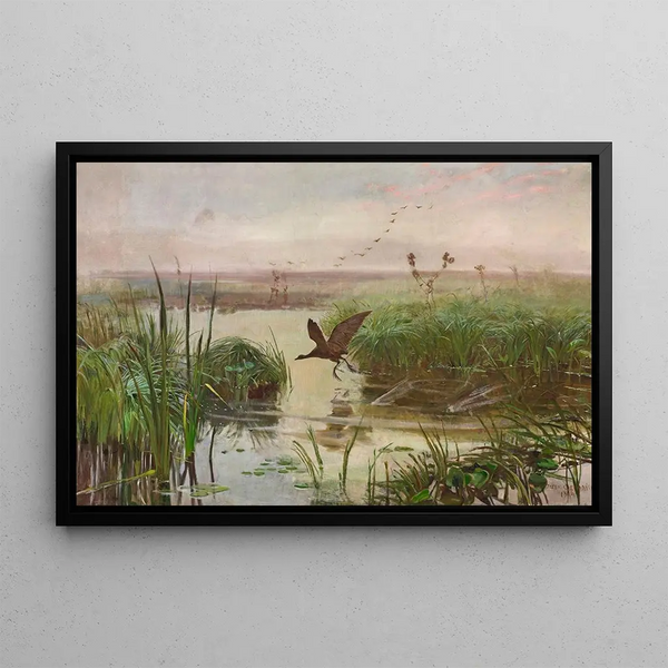 Gallinule poule-d'eau - Józef Chełmoński — framed artwork on a wall