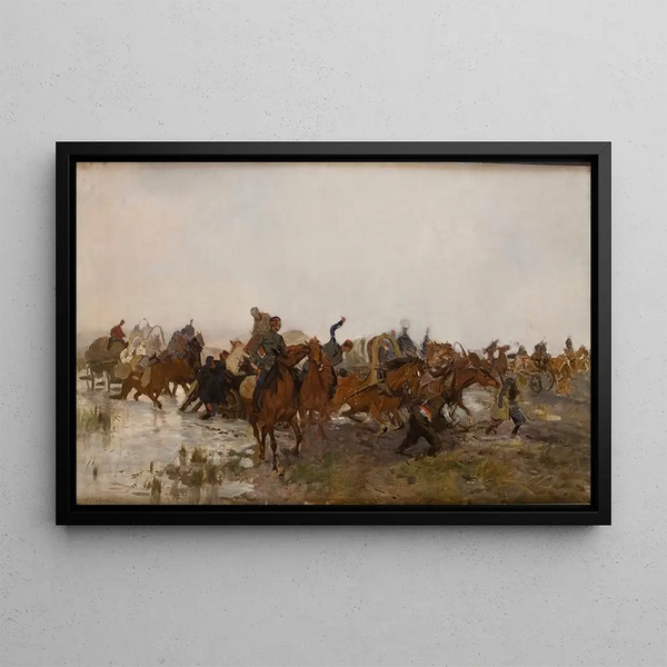 Cossacks on the march - Józef Chełmoński — framed artwork on a wall