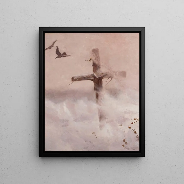 Cross in the Snowdrift - Józef Chełmoński — framed artwork on a wall