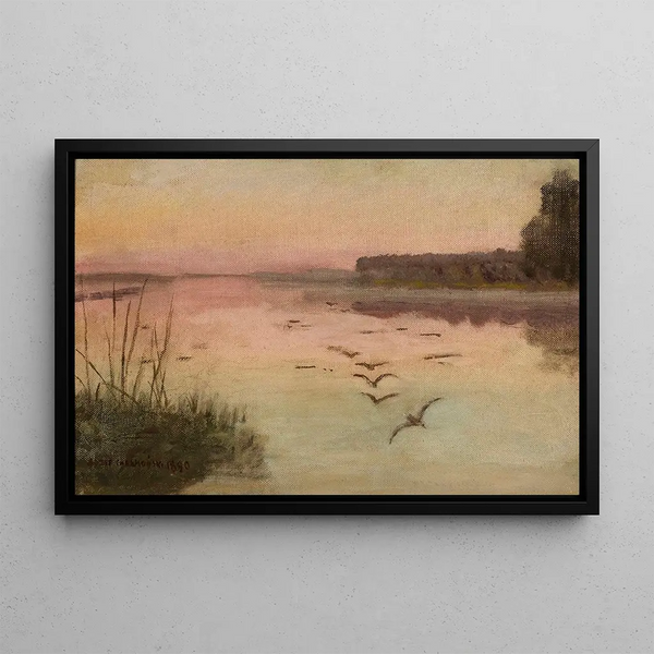Lake at Twilight - Józef Chełmoński — framed artwork on a wall