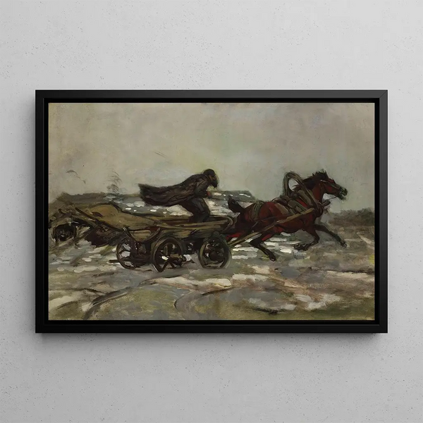 Char en fuite conduit par un Juif - Józef Chełmoński — framed artwork on a wall