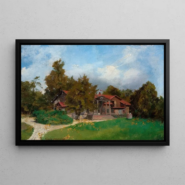 Villa dans le jardin Kuklwka - Józef Chełmoński — framed artwork on a wall