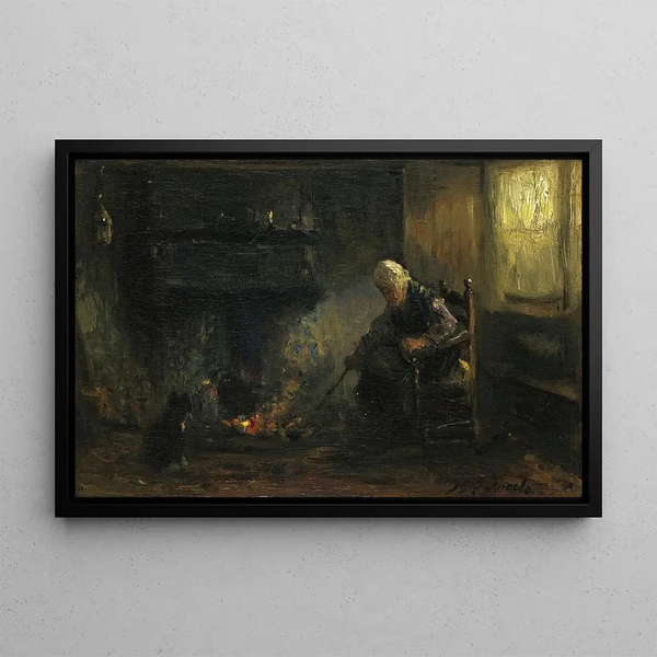 at the fireplace corner - Jozef Israëls — framed artwork on a wall