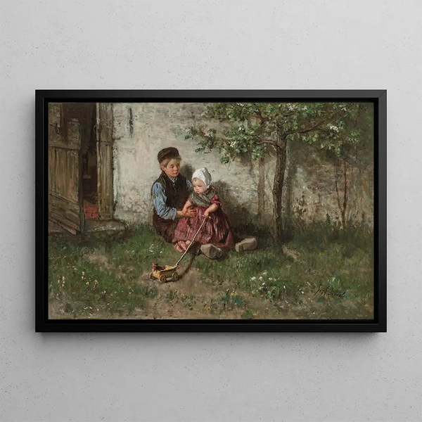 Children playing with a toy cart - Jozef Israëls — framed artwork on a wall