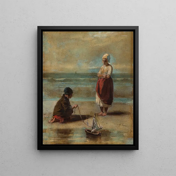 Children by the seaside - Jozef Israëls — framed artwork on a wall