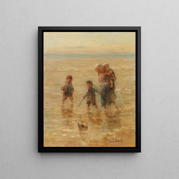 Children playing in the waves - Jozef Israëls — framed artwork on a wall