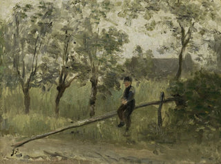 Boy in a countryside on a wooden fence - Jozef Israëls — artwork view