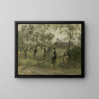 Boy in a countryside on a wooden fence - Jozef Israëls — framed artwork on a wall