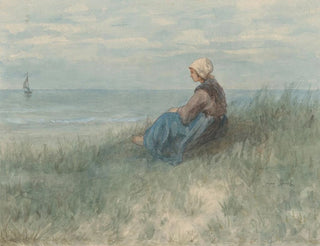 a woman sitting on a dune looking at the sea - Jozef Israëls — artwork view