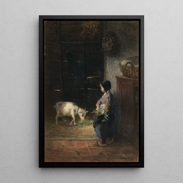 Nourrir la chèvre de compagnie - Jozef Israëls — framed artwork on a wall
