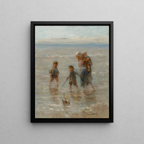 Children of the Sea Children Playing in the Waves - Jozef Israëls — framed artwork on a wall