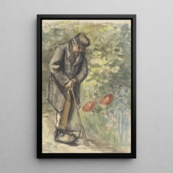 Old man leaning on his staff - Jozef Israëls — framed artwork on a wall