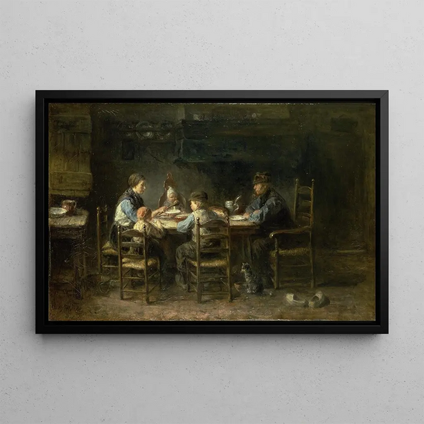 Family of Peasants at the Table - Jozef Israëls — framed artwork on a wall