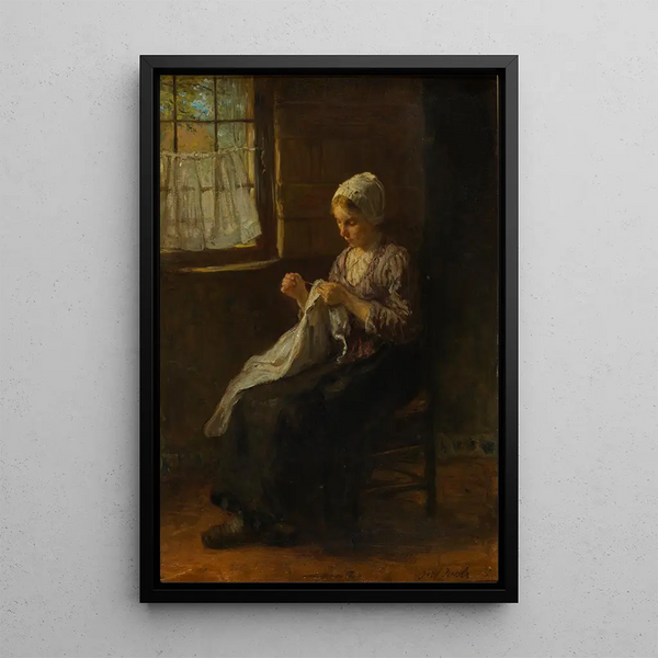 The Young Seamstress - Jozef Israëls — framed artwork on a wall