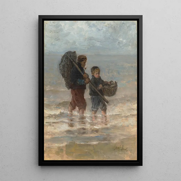 Two children paddling - Jozef Israëls — framed artwork on a wall