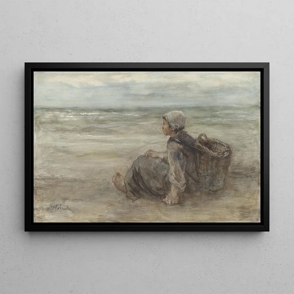 Young girl of the fisher on the beach - Jozef Israëls — framed artwork on a wall