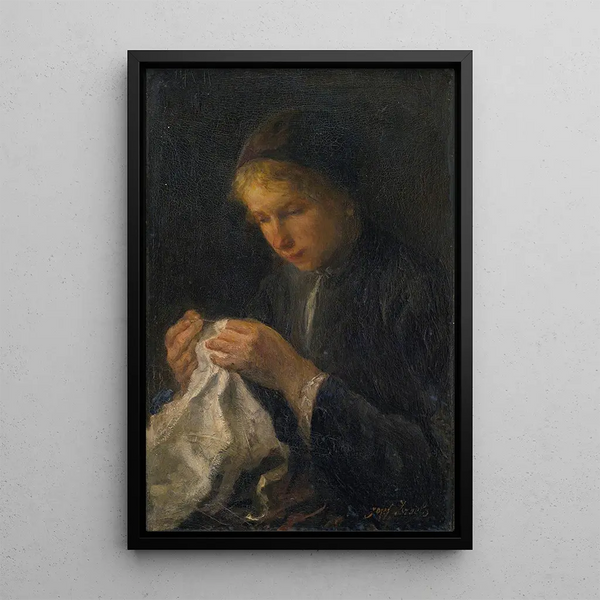 Woman sewing - Jozef Israëls — framed artwork on a wall