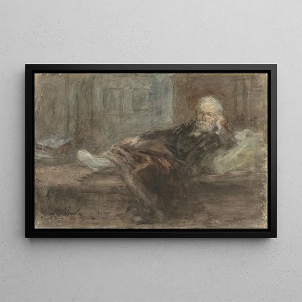 Self-portrait with a sick foot - Jozef Israëls — framed artwork on a wall