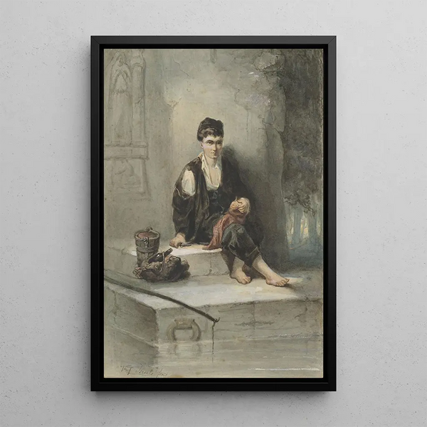 Young Fisher Sitting at His Meal - Jozef Israëls — framed artwork on a wall