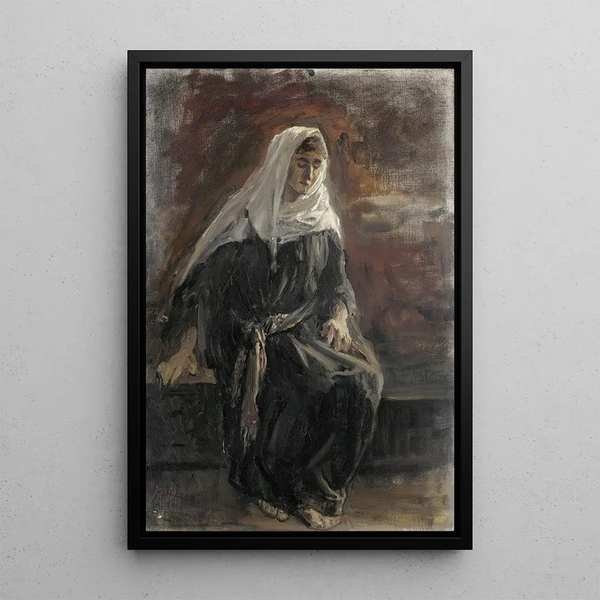 Woman sitting probably Michal - Jozef Israëls — framed artwork on a wall