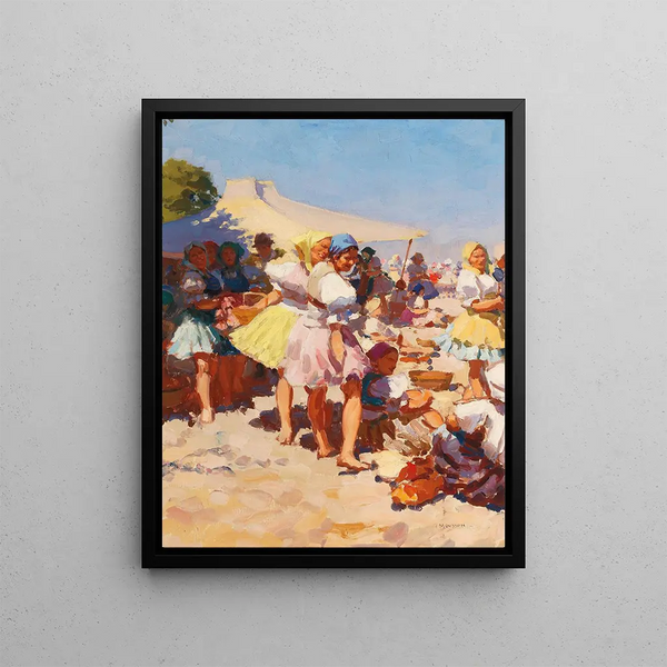 Market scene - Jozef Teodor Mousson — framed artwork on a wall