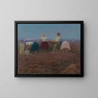 La cueillette des pommes de terre - Jozef Teodor Mousson — framed artwork on a wall