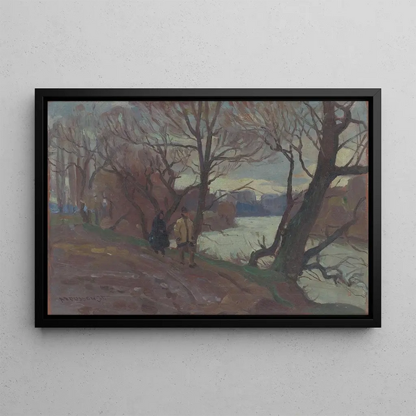 River near Michalovce - Jozef Teodor Mousson — framed artwork on a wall