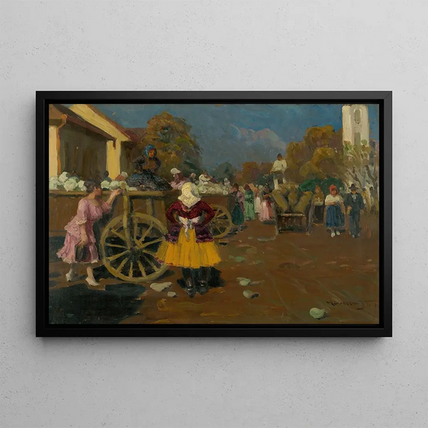 Market Painting in Michalovce I - Jozef Teodor Mousson — framed artwork on a wall