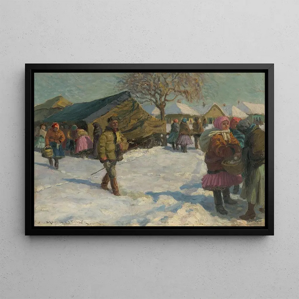 In winter in the village - Jozef Teodor Mousson — framed artwork on a wall