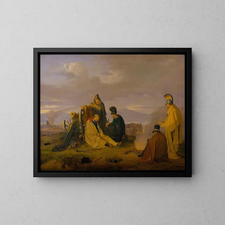 a Battlefield at Morning after the Battle - Jørgen Sonne — framed artwork on a wall