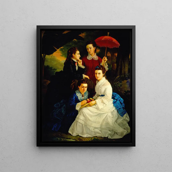 Portrait of the Girls by Manuel Cordero - Juan Cordero — framed artwork on a wall