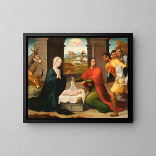 Adoration of the Shepherds - Juan Correa de Vivar — framed artwork on a wall