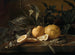 Nature morte with lemons, a knife, and pea pods on a stone ledge - Juan Fernández — artwork view