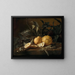 Nature morte with lemons, a knife, and pea pods on a stone ledge - Juan Fernández — framed artwork on a wall