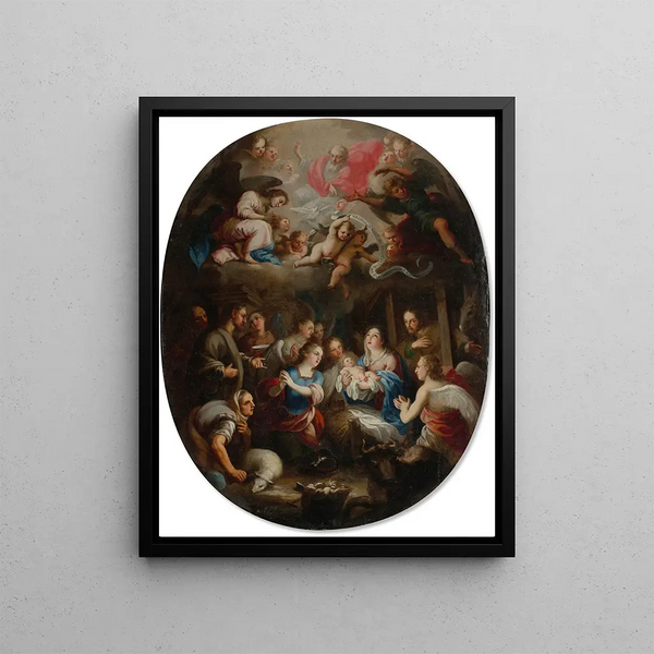 Adoration of the Shepherds - Juan Francisco de Aguilera — framed artwork on a wall