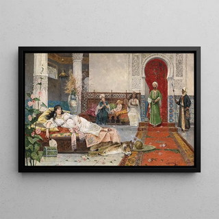 Visit to the Harem - Juan Giménez Martín — framed artwork on a wall